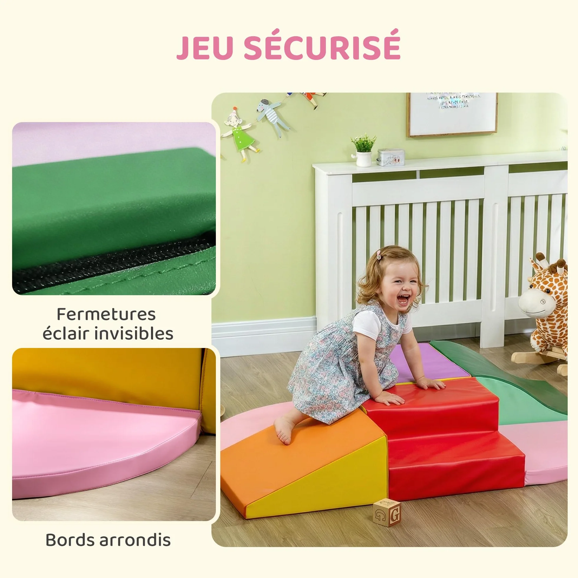 HOMCOM Parcours motricité bébé 6PCS Module en Mousse EPE avec Housse revêtement synthétique Blocs Construction Jouets éducatifs Enfants préscolaire Multicolore