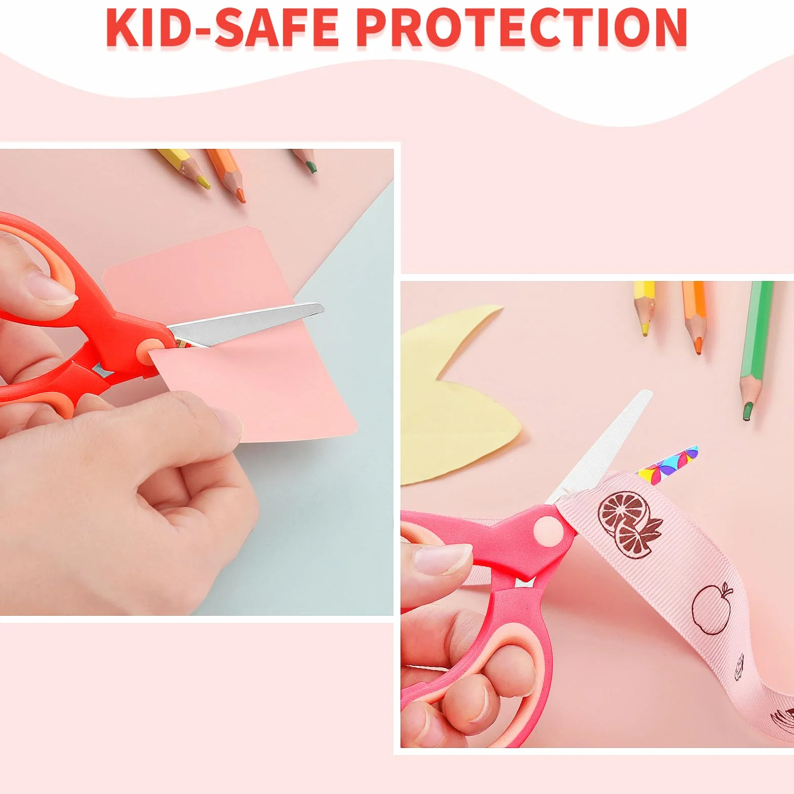 Ciseaux de sécurité gaucher lot 3 paires lames acier inoxydable poignées souples enfants 3 ans+