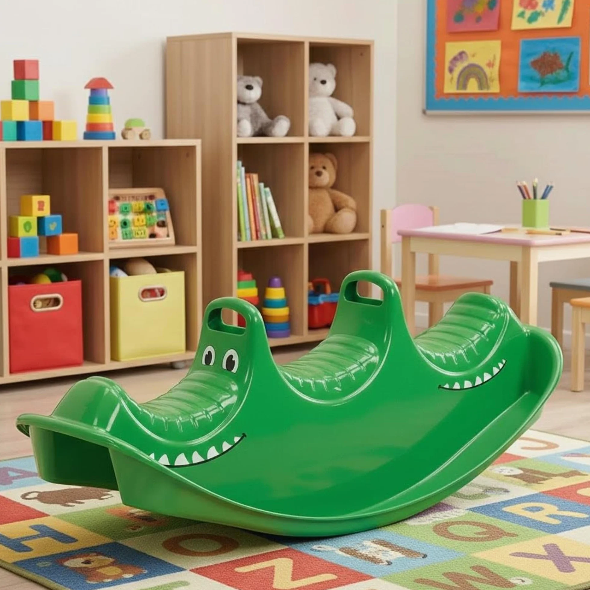 Dantoy Bascule Rocking Horse 3 Places Vert pour Enfants 1.5-5 Ans