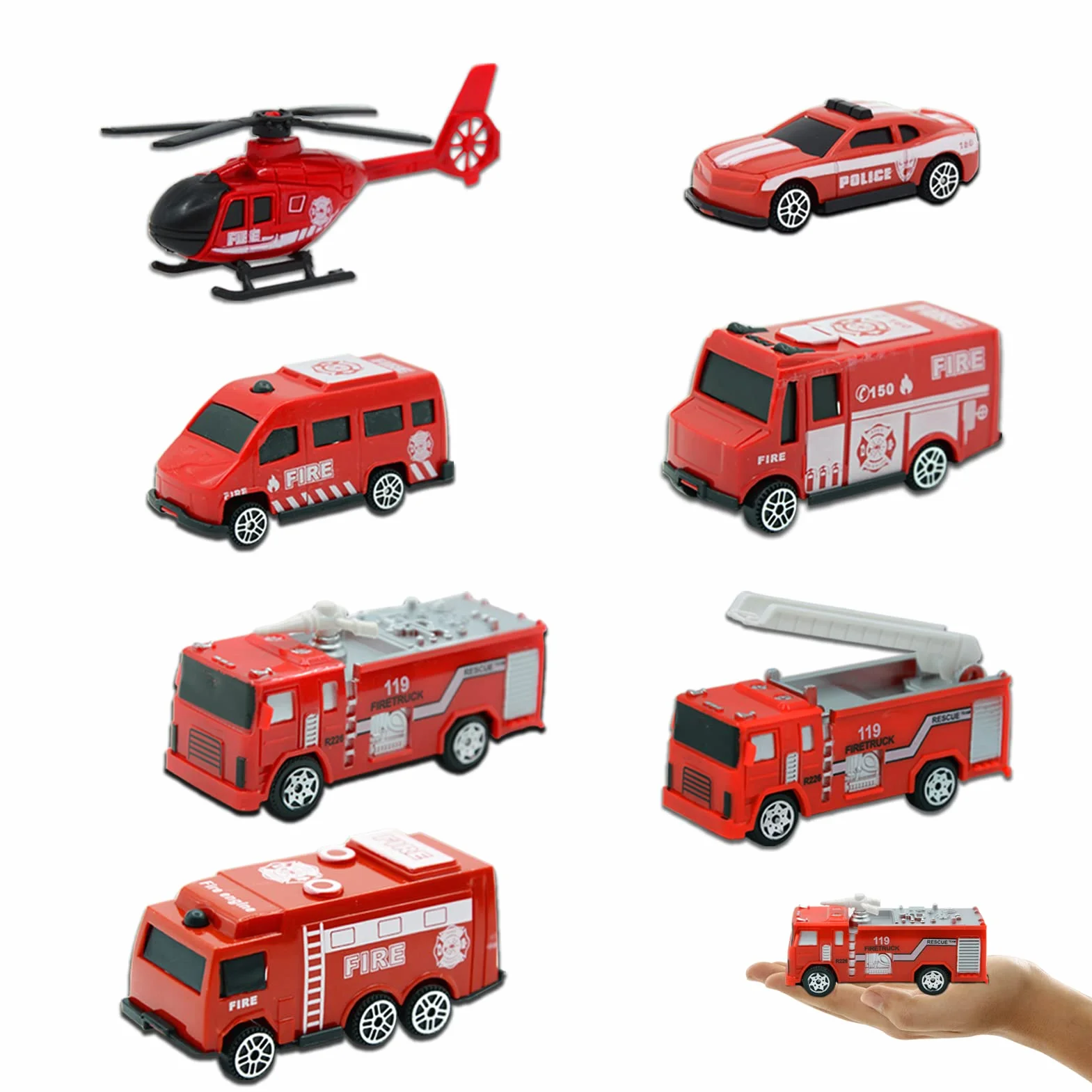 Mini Camion de Pompier Jouet 7 Pièces pour Enfant Cadeau d'Anniversaire