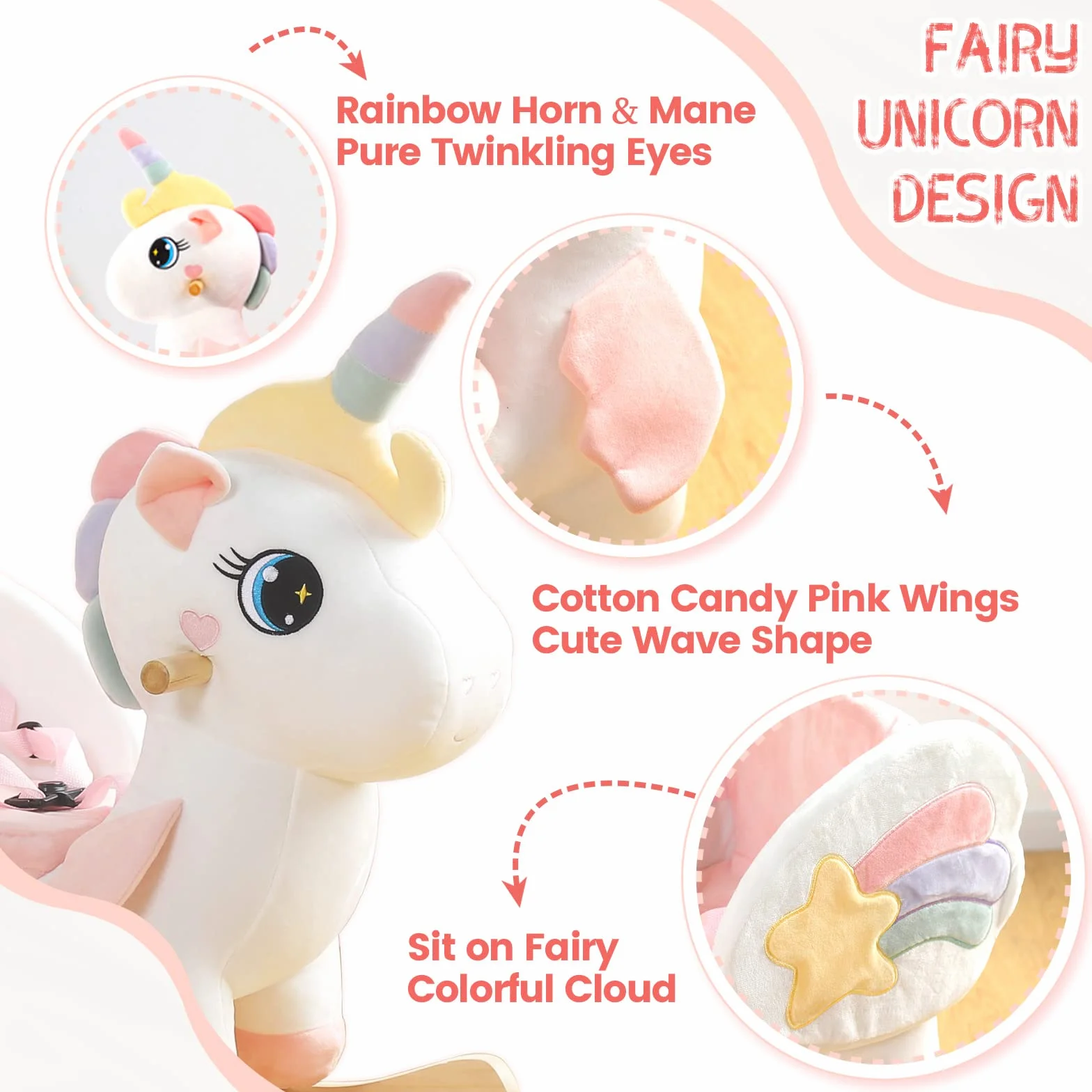 FUNLIO Cheval à Bascule Licorne pour Bébé 6 Mois-3 Ans, Peluche, Facile à Assembler, Certifié CE CPC