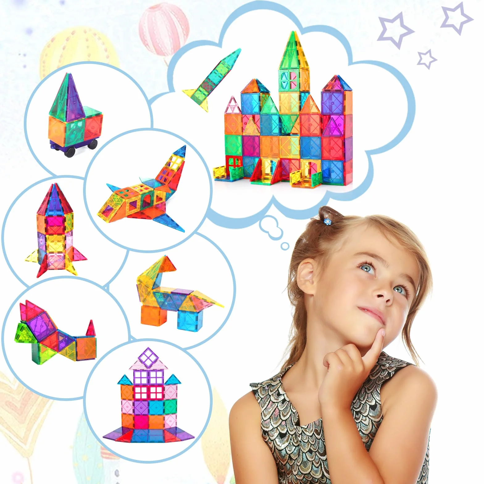 Blocs Construction Magnétiques Enfants Jouet 70 Pièces 3D Cadeau pour 3-8 Ans