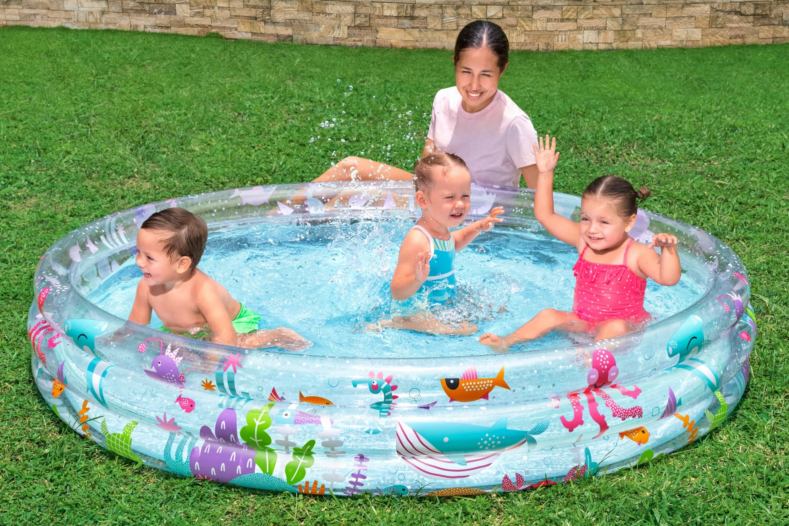 Bestway Pataugeoire Gonflable pour Enfants Trois Anneaux Deep Dive 183 cm x 183 cm x 33 cm Multicolore