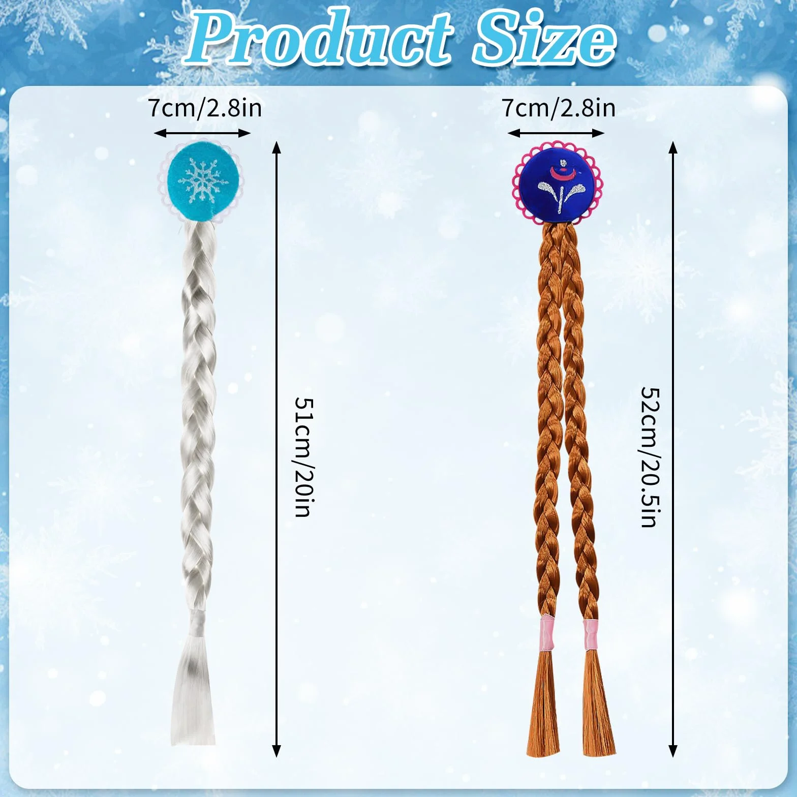 Perruque Princesse Enfant 2 PCS, Longue Perruque Déguisement Fille, Tresses Cheveux Extensions, Accessoire Costume Halloween Carnaval Cosplay