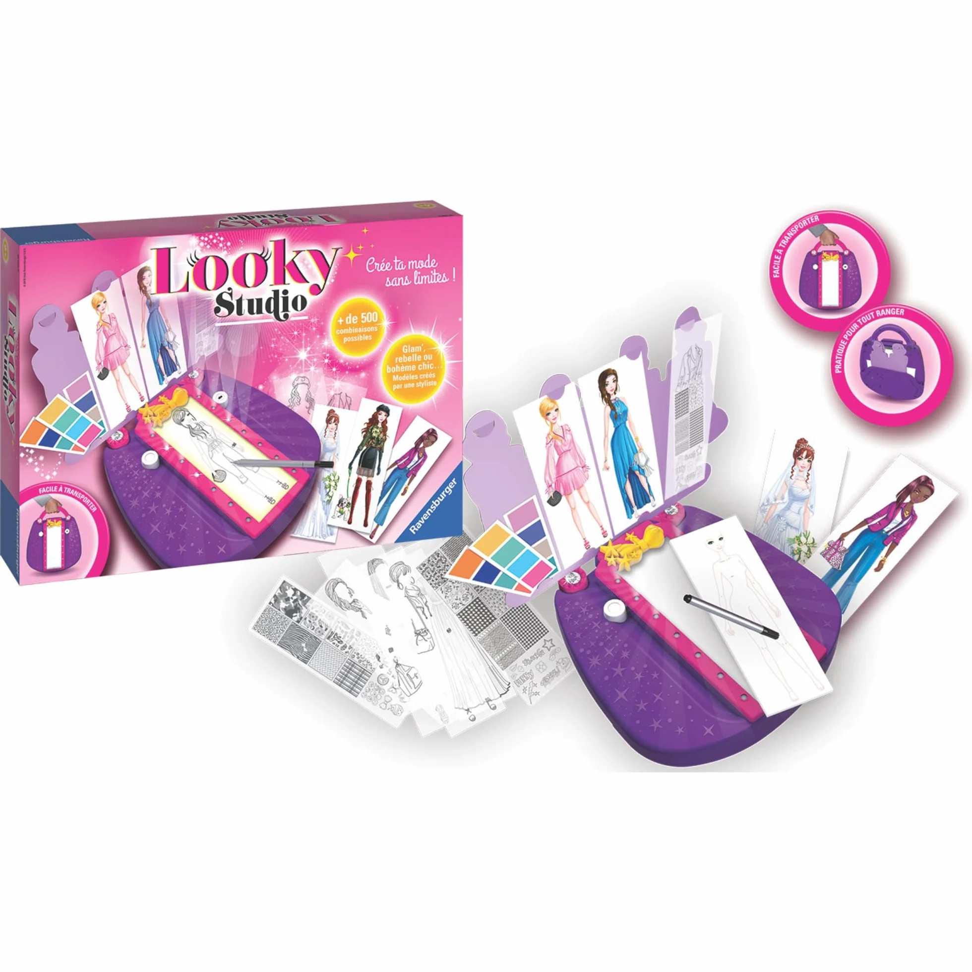 Ravensburger Looky Studio Table à dessin lumineuse enfant Dessin mode Kit créatif styliste 500 combinaisons