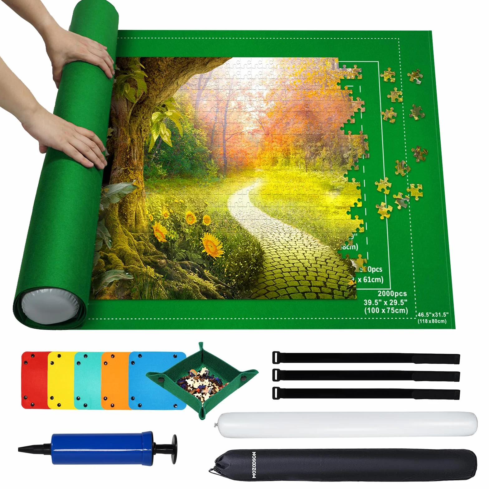 MOZOOSON Tapis Puzzle Portable Rouleau Feutre 2000 pièces avec 6 Trieur