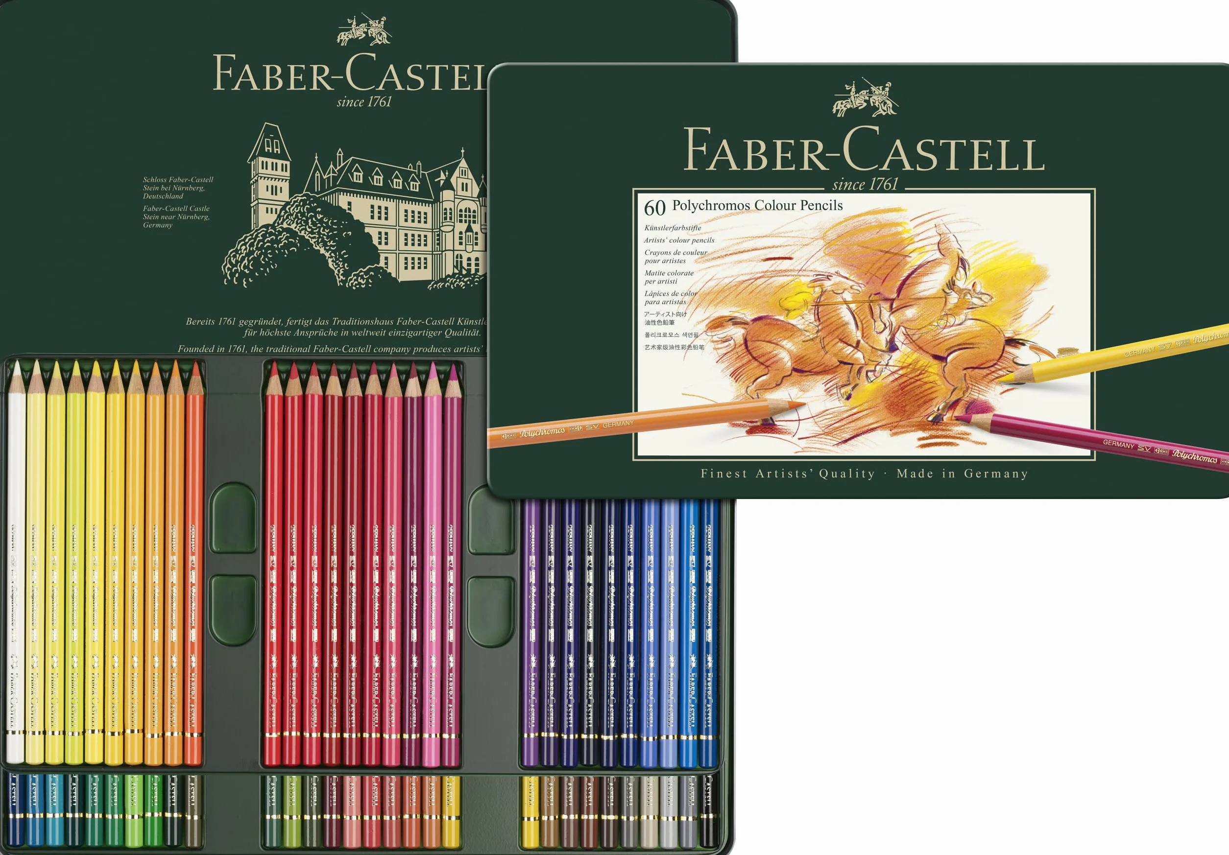 Faber-Castell Polychromos Coffret Métallique 60 Crayons de Couleur 3.8 mm