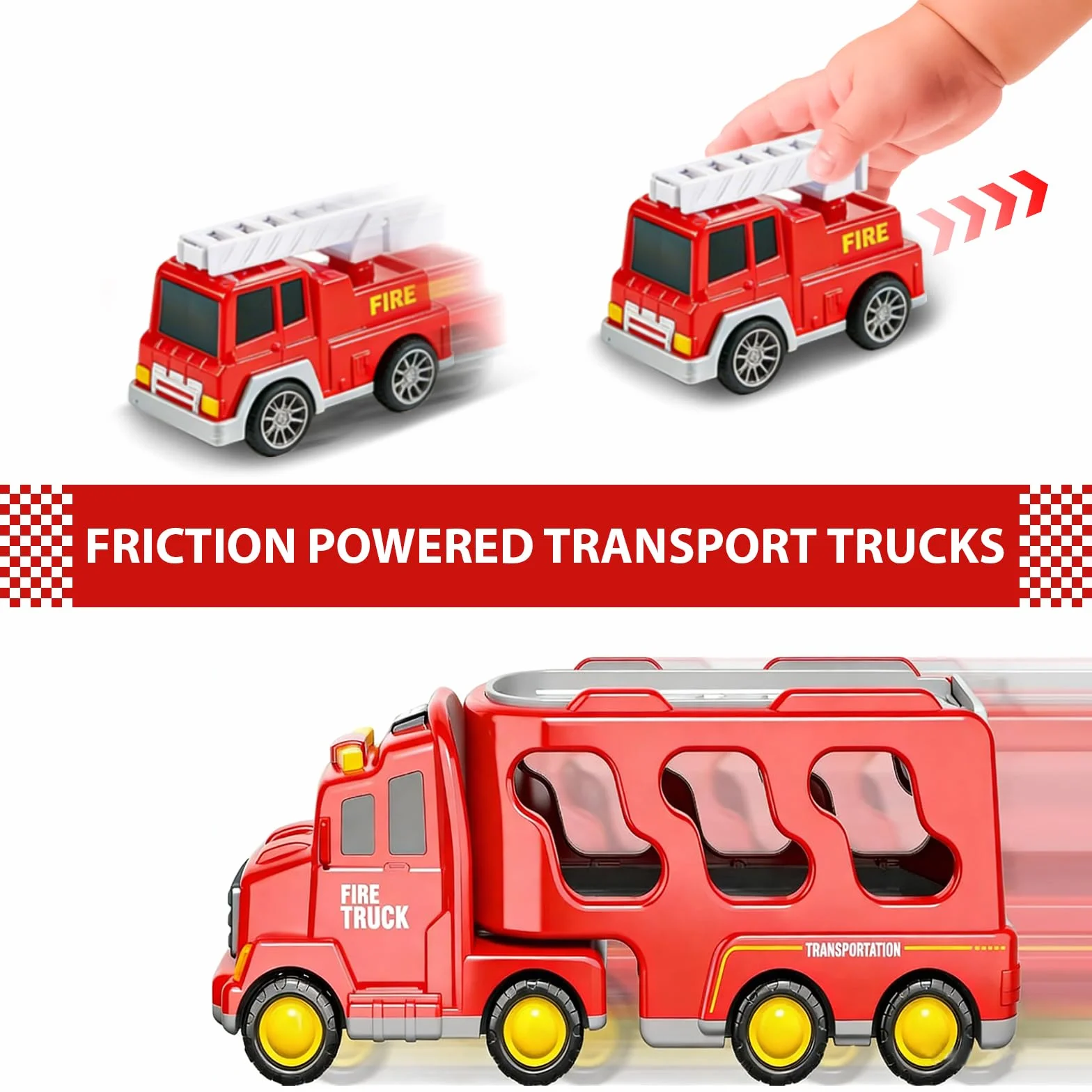 Camion Pompier Jouet 7 en 1 avec 6 Véhicules Sons et Lumières Transporteur à Friction pour Enfants 3-6 Ans