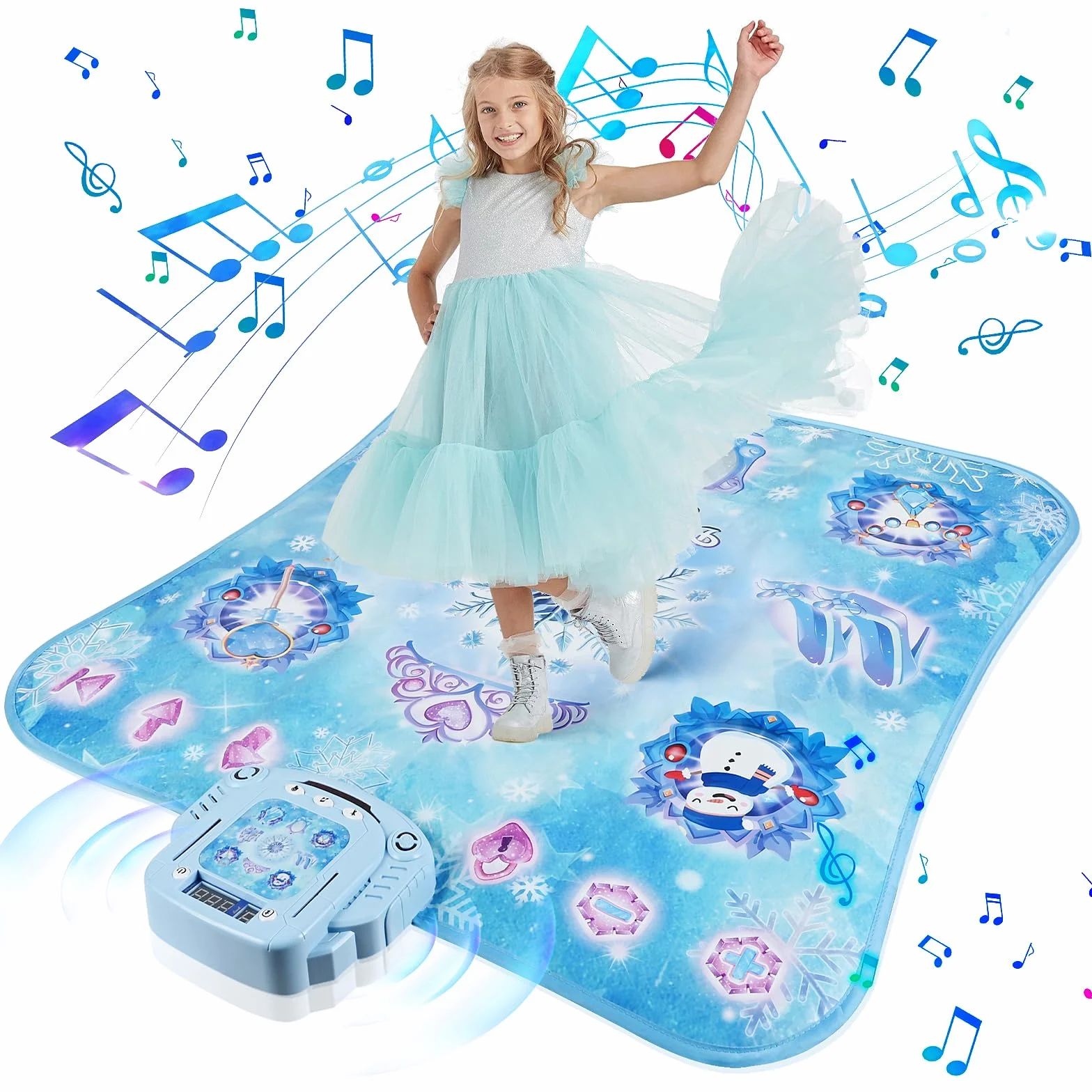Euakee Tapis de Danse pour Enfants Bluetooth LED 6 Lumières 5 Modes de Jeu Musique Intégrée Bleu