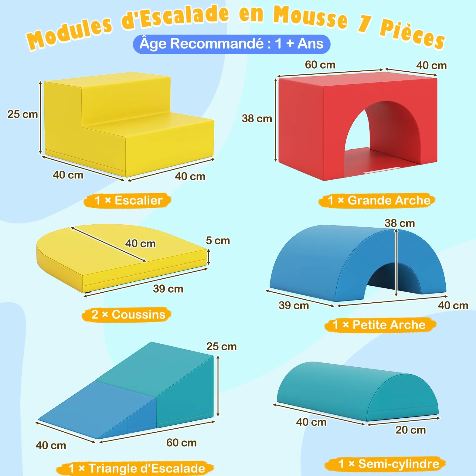 GOPLUS Parcours Motricité Bébé 8 Pièces Module Motricité avec Housse Amovible et Lavable, Toboggan en Mousse pour Enfant 3 Ans+