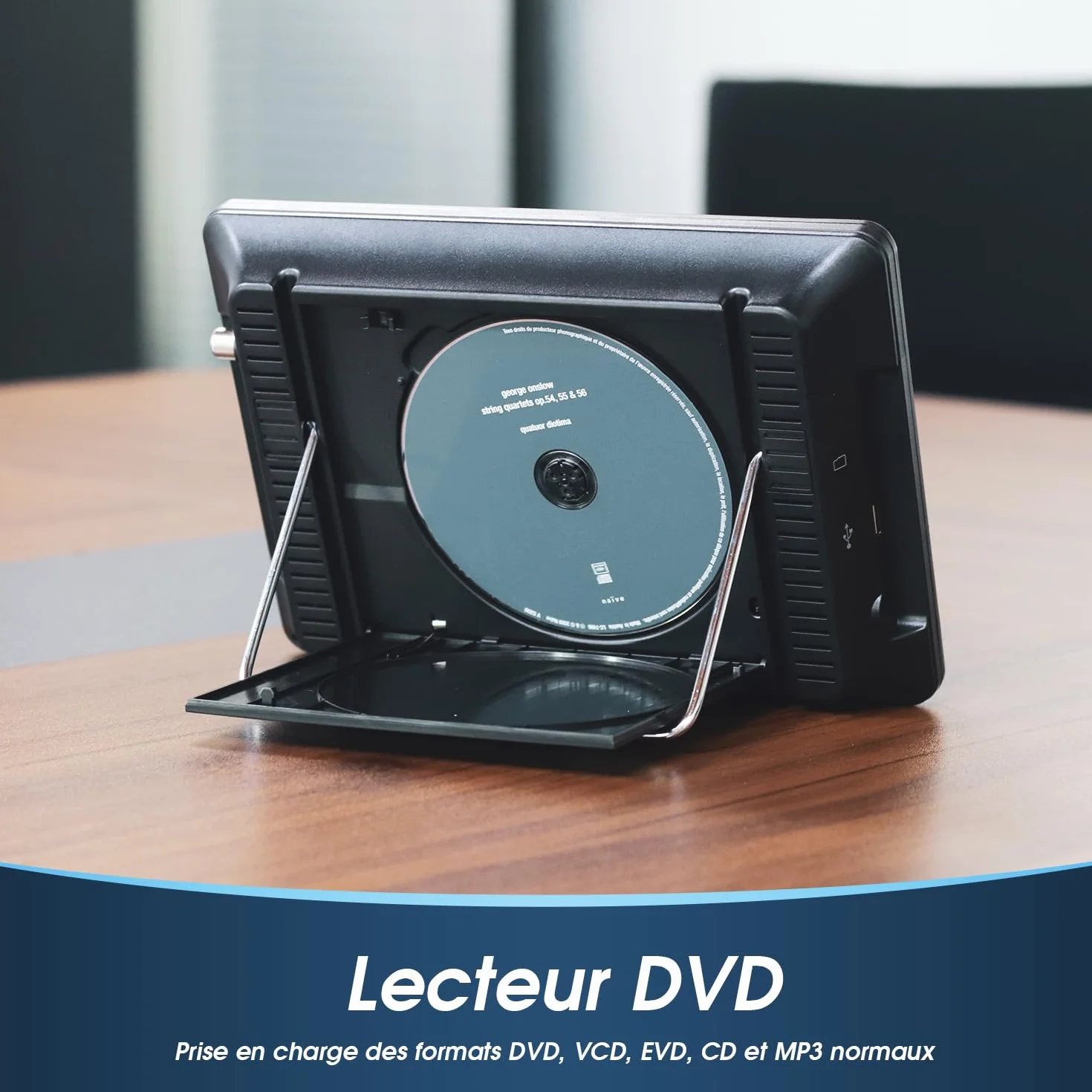 August DA383 TV Portable 10" avec Lecteur DVD Intégré, Enregistrement TV TNT HD DVB-T2, Batterie Rechargeable, CD/DVD/USB/SD, HDMI, AV