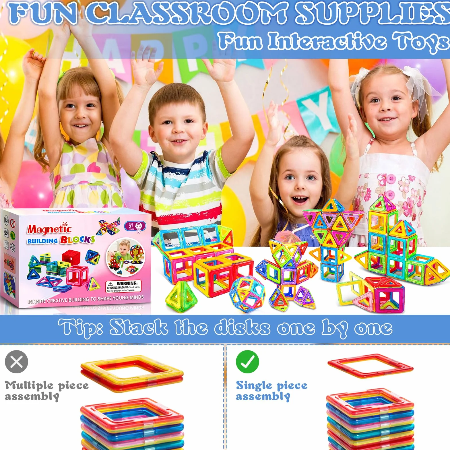 Jeu de Construction Magnétique 61 Pièces Enfant 3-8 Ans