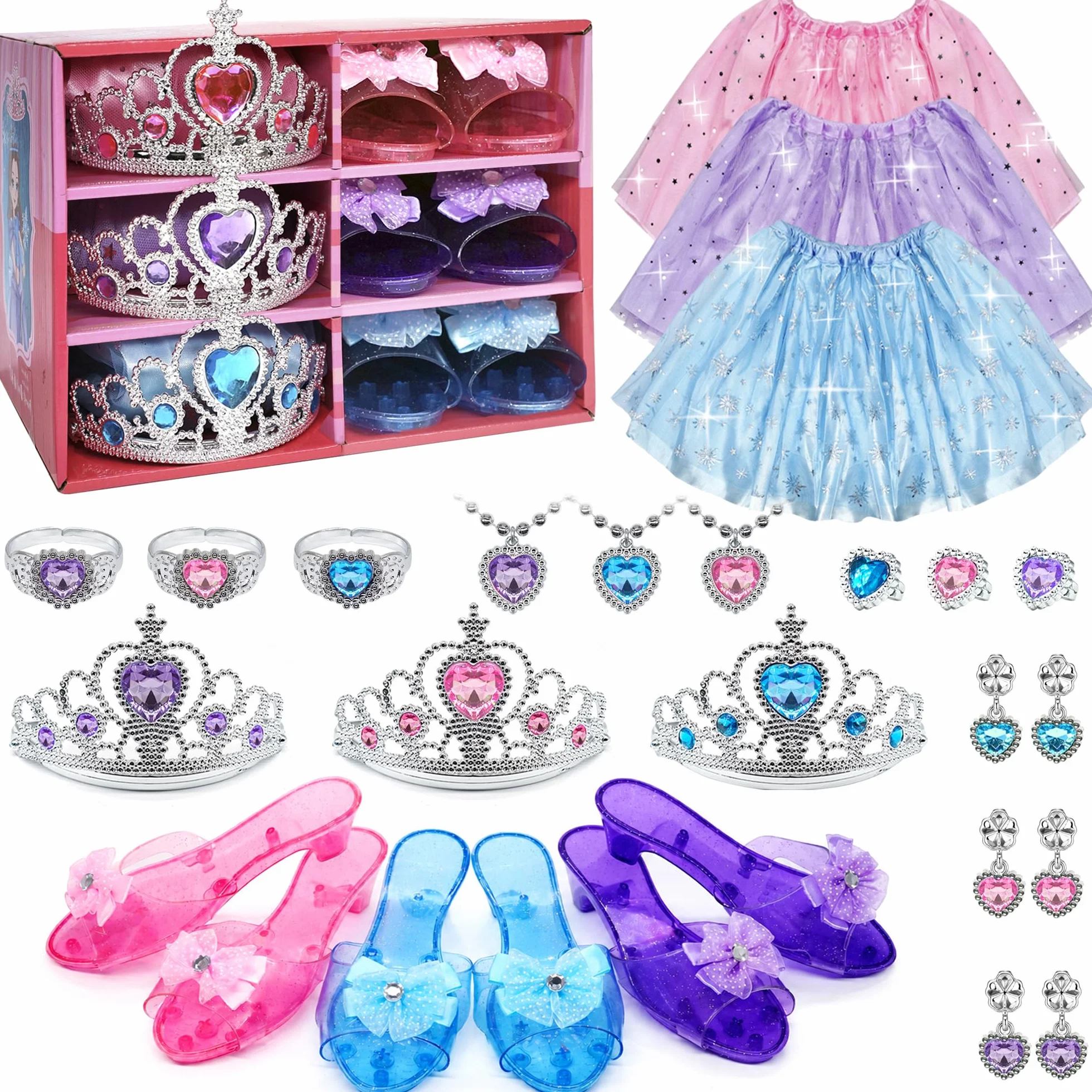 Princesse Costume Jouets pour Filles 3-6 Ans avec Jupes, Jeu de Rôle Cadeau Anniversaire Noël