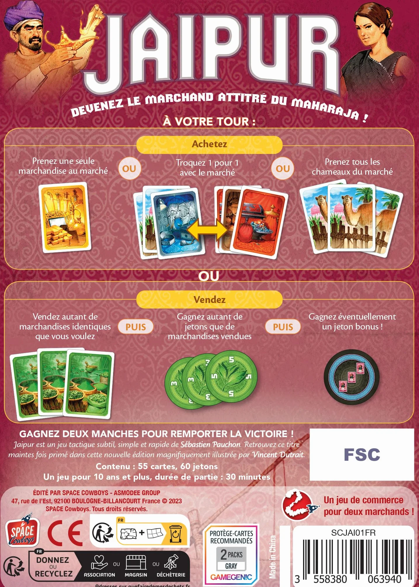 Asmodee Jaipur Jeu de Cartes et Stratégie pour Enfants dès 10 Ans pour 2 Joueurs 30 Min Version Française