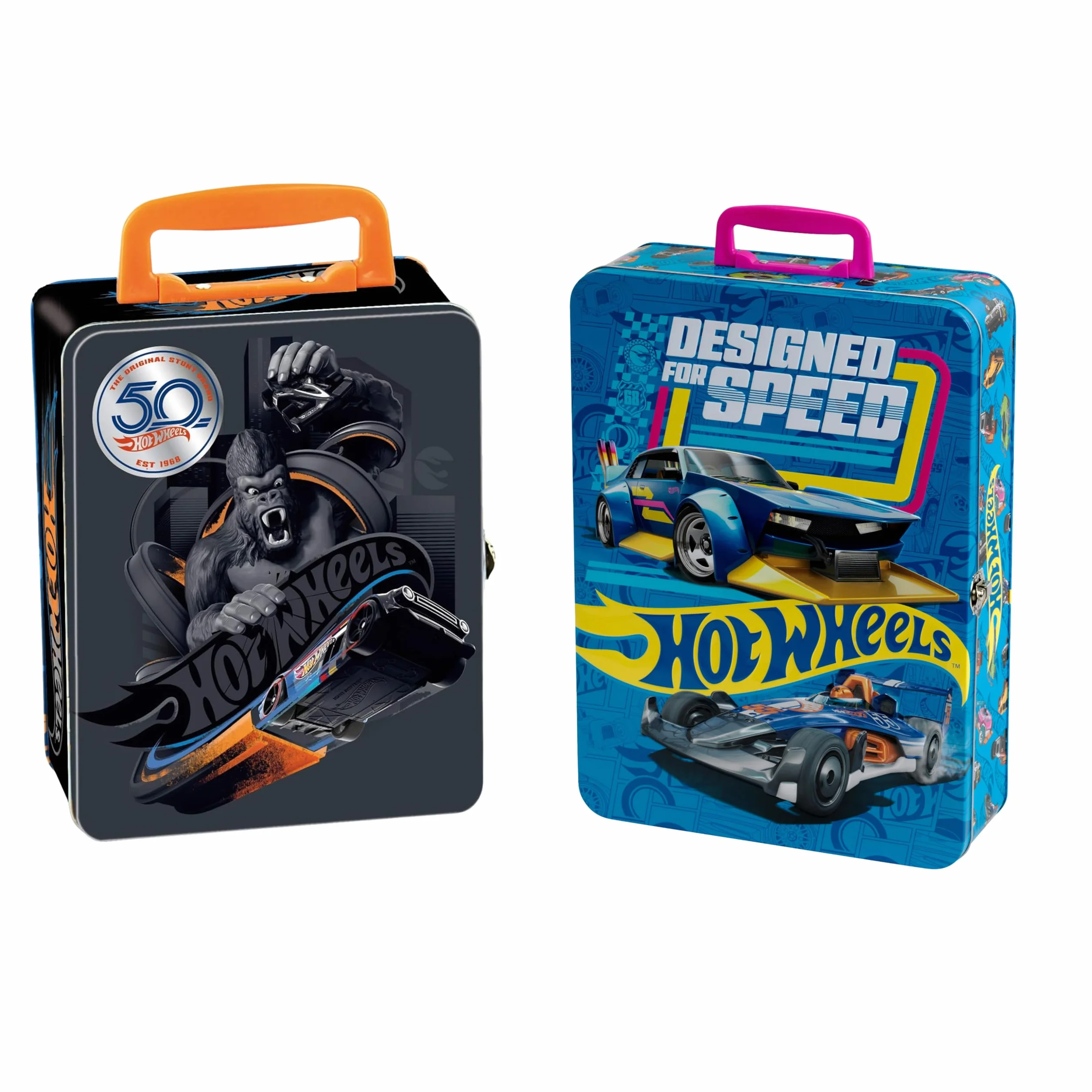 Klein 2881 Mallette de Collection Hot Wheels Métal Rangement 50 Voitures Jouet 3 Ans Noir Orange Bleu Rose