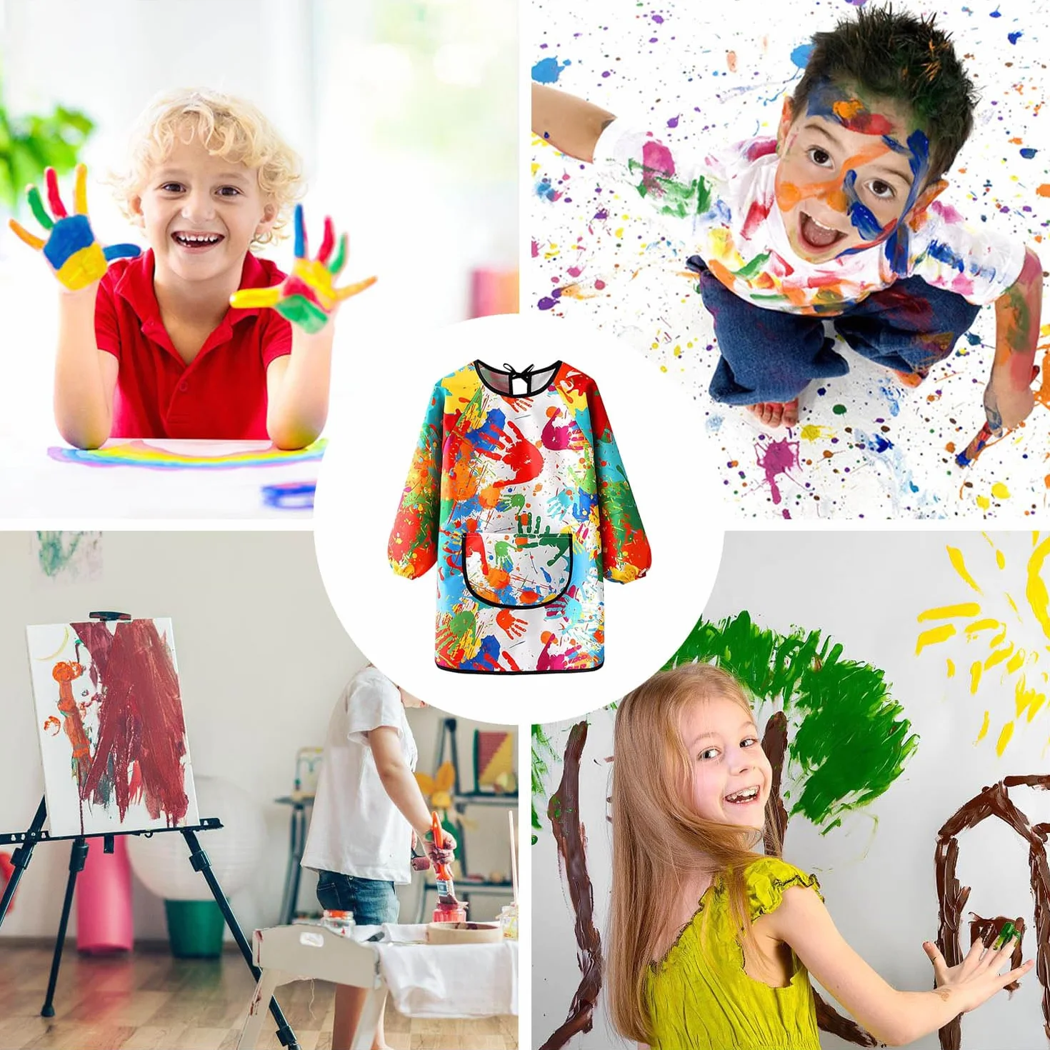Tablier Peinture Enfant Imperméable Réutilisable Manche Longue pour Peinture Cuisine Filles Garçons