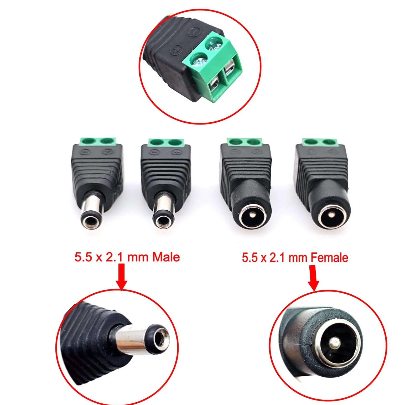 JZK Lot de 4 adaptateurs DC 5,5 mm x 2,1 mm mâle et femelle pour caméra CCTV LED