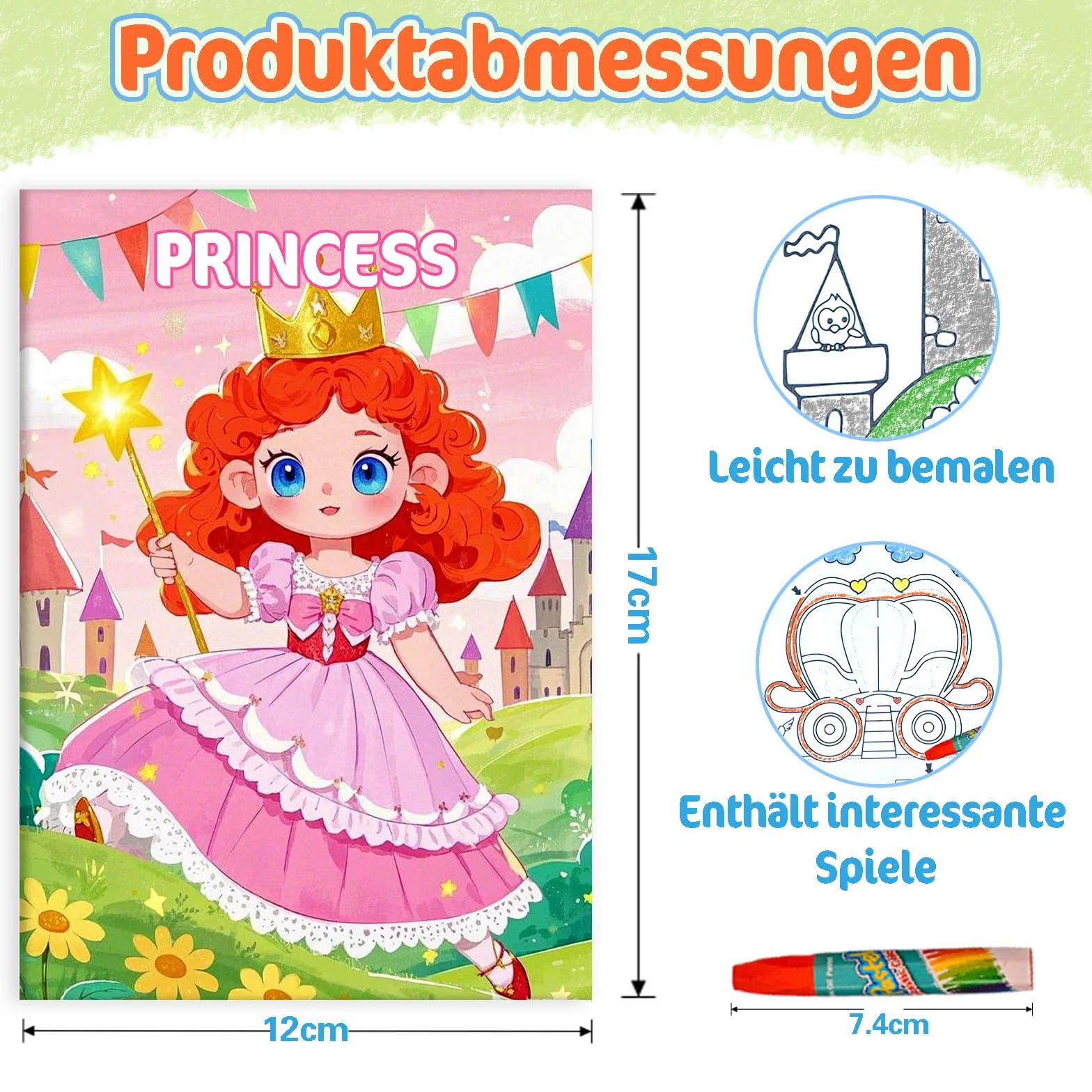 Mini Livre Coloriage pour Enfants 3-9 Ans - Cahier avec 18 Crayons de Couleurs, 24 Styles Activités DIY Dessin Feutres Cadeau Anniversaire