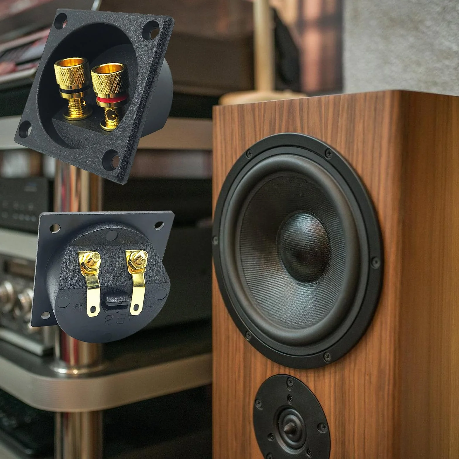 Bornier Haut Parleur 2 Voies, 6 Pièces Connecteurs Subwoofer Prises Câble Bornes Carré