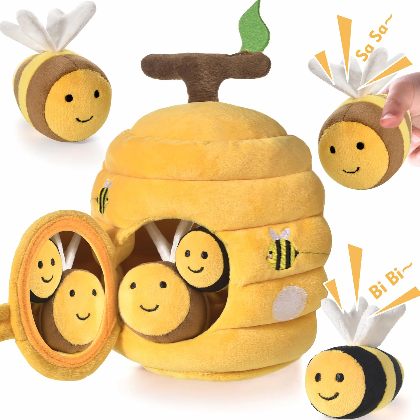 VORENUS Jouet Bebe 6 Mois, 6-en-1 Ruche en Peluche avec 5 Abeilles, Jeux Montessori