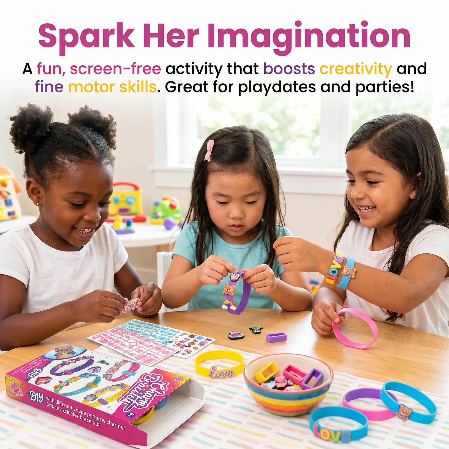 Coffret Loisirs Créatifs Fabrique Tes Propres Bracelets Pailletés Jeu Créatif pour Fille 6-9 Ans