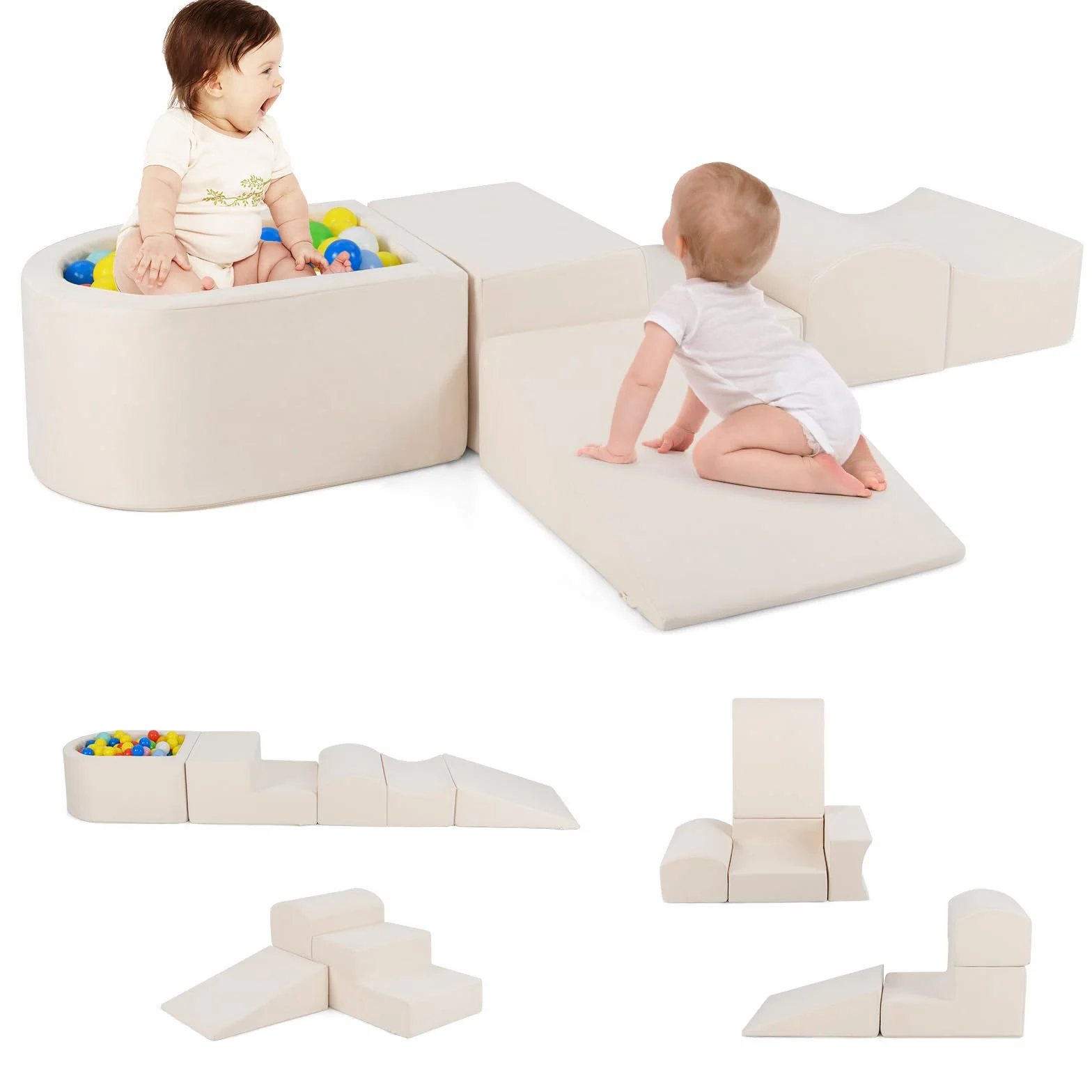 GOPLUS Parcours Motricité Bébé avec Piscine à Balles, Toboggan Rembourré, Housse Lavable, 3 Ans+
