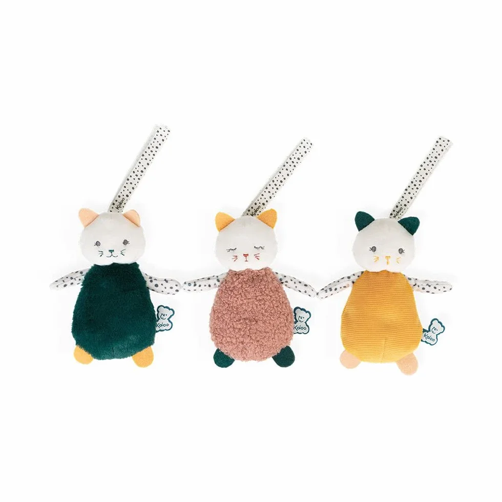 KALOO Stimuli Mes Petits Chats à Caresser Set de 3 Doudous Sensoriels Bébé Jouet d'Eveil Motricité 14 cm Dès la Naissance