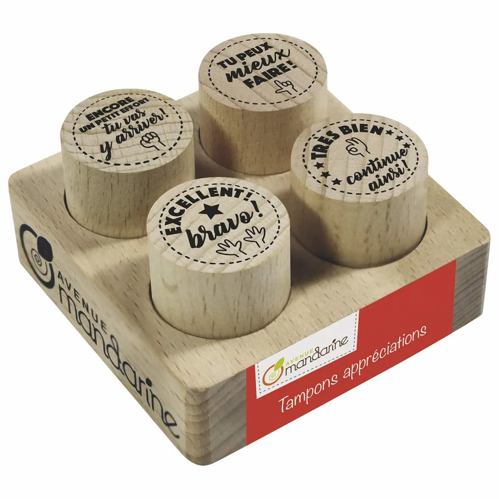 MY MANDARINE CO157C Lot de 4 tampons appréciations Encore un petit effort Tu peux mieux faire Excellent Très bien