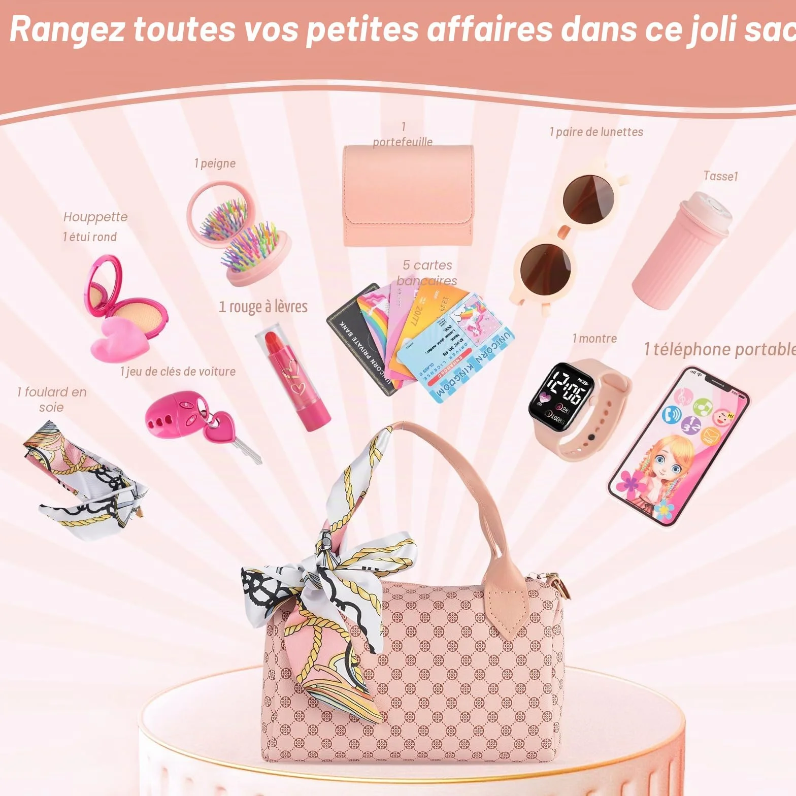 Sac à main pour petites filles avec accessoires – Ensemble de maquillage pour tout-petits