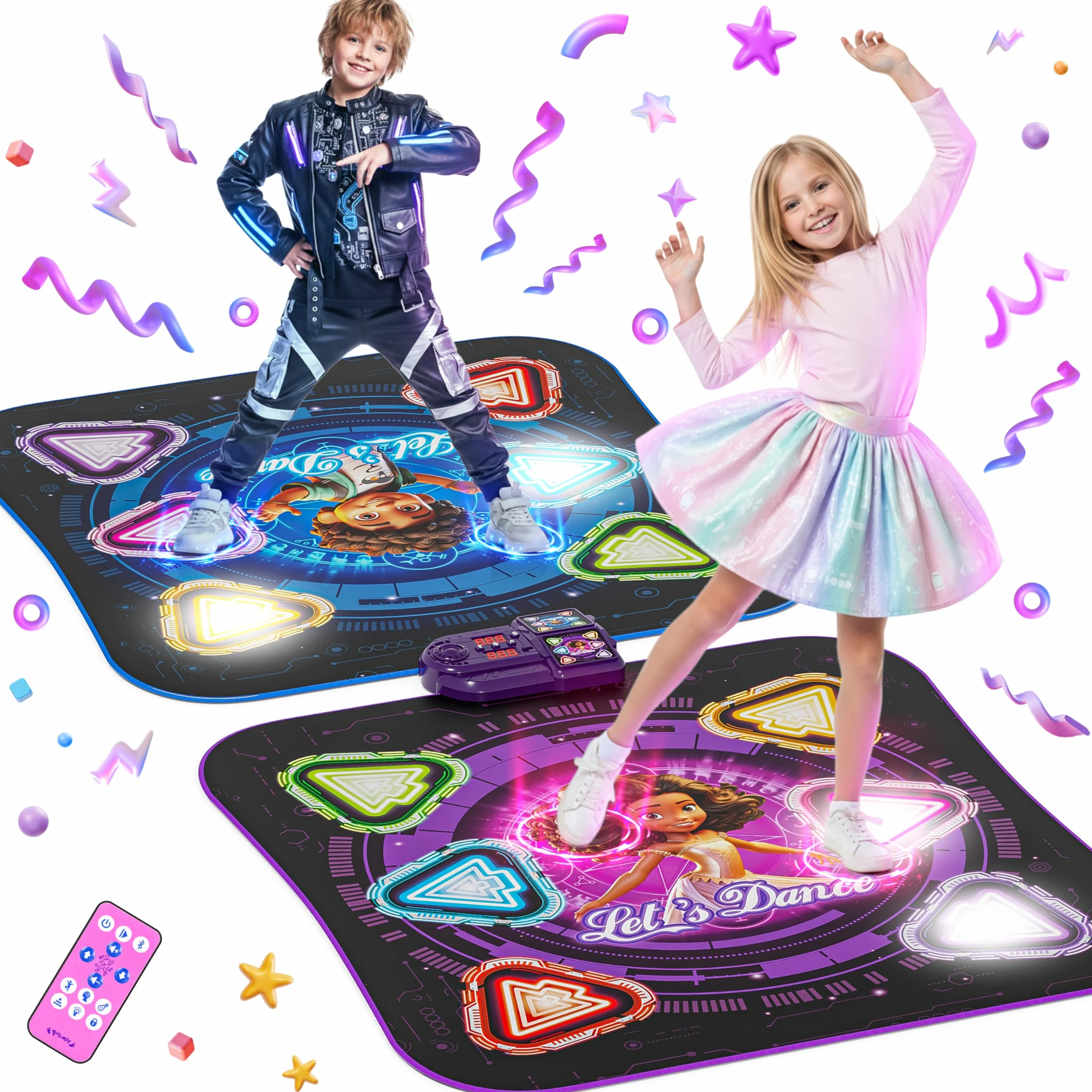 Tapis de Danse pour Enfants 2 Joueurs, Tapis de Danse Lumineux 12 Boutons Bluetooth, Cadeau Anniversaire Noël Filles Garçons 3-12 Ans