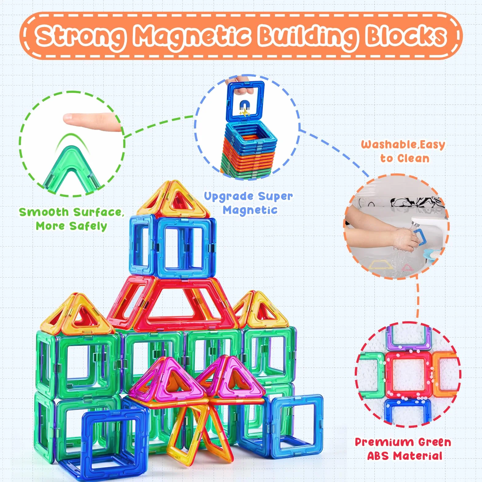 Construction Magnétique Enfant 82 Pièces Blocs de Construction Magnétiques Éducatif Jeux Cadeaux 3-7 Ans