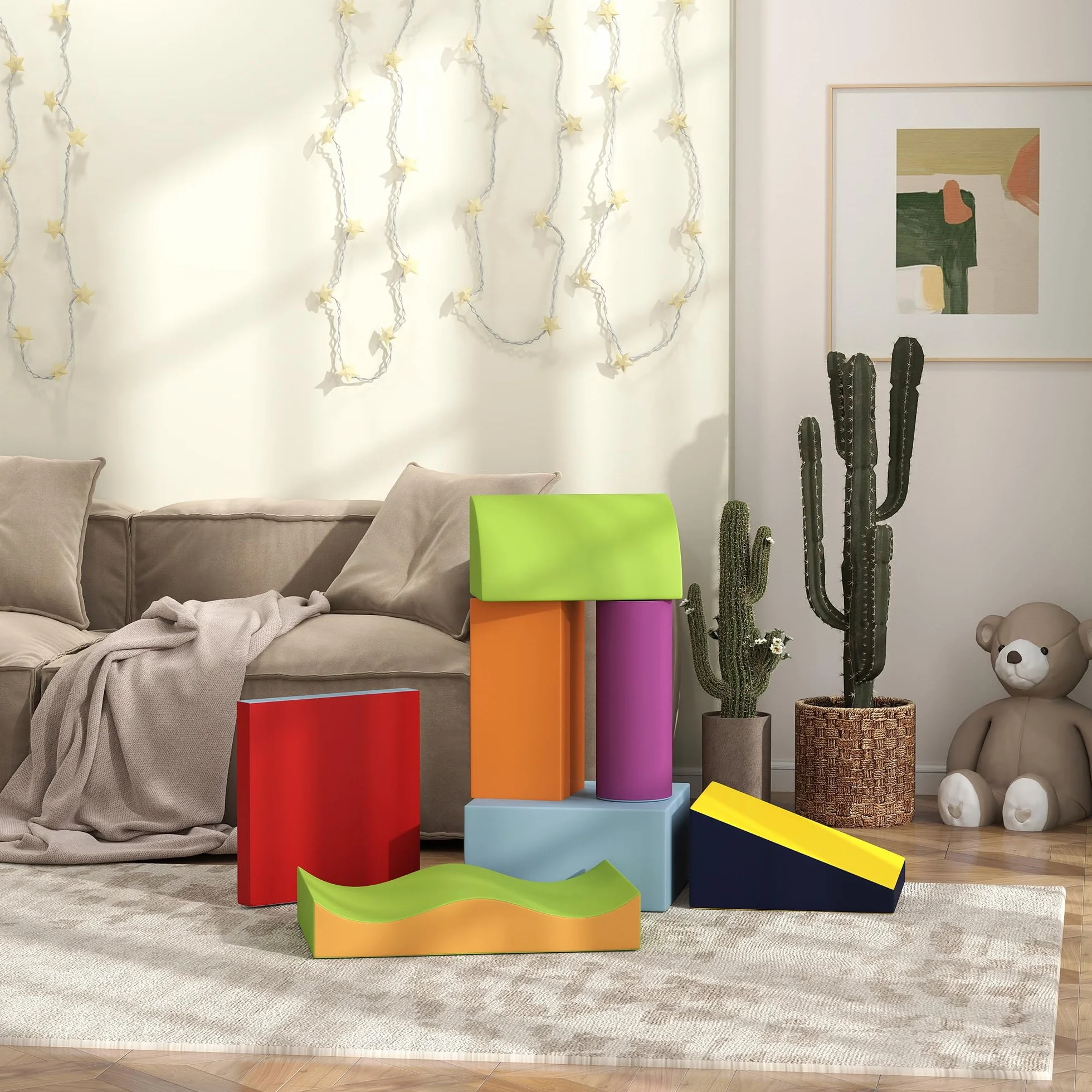 HOMCOM Parcours motricité bébé 7PCS Blocs Construction Mousse EPE Housse polyuréthane Jouets éducatifs Enfants Multicolore