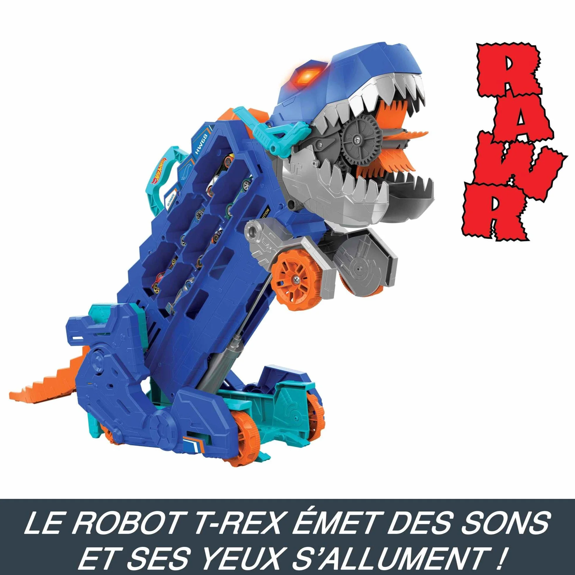 Hot Wheels Let’s Race Netflix Camion City Transporteur T-Rex Qui Se Cabre Piste Course Lumières Sons Jouet Enfant 3 Ans HNG50