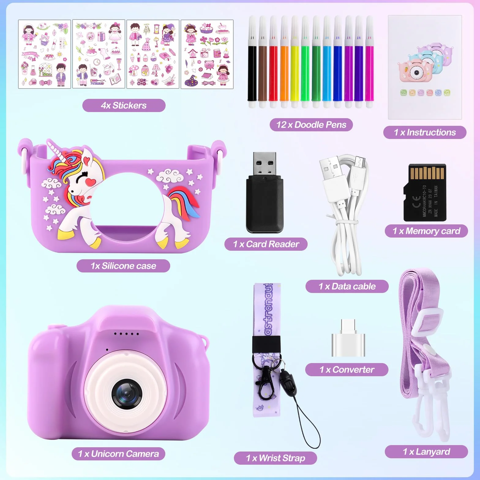 Appareil Photo Numérique Enfants 2,0 Pouces 1080P Rechargeable Selfie 32GB Carte