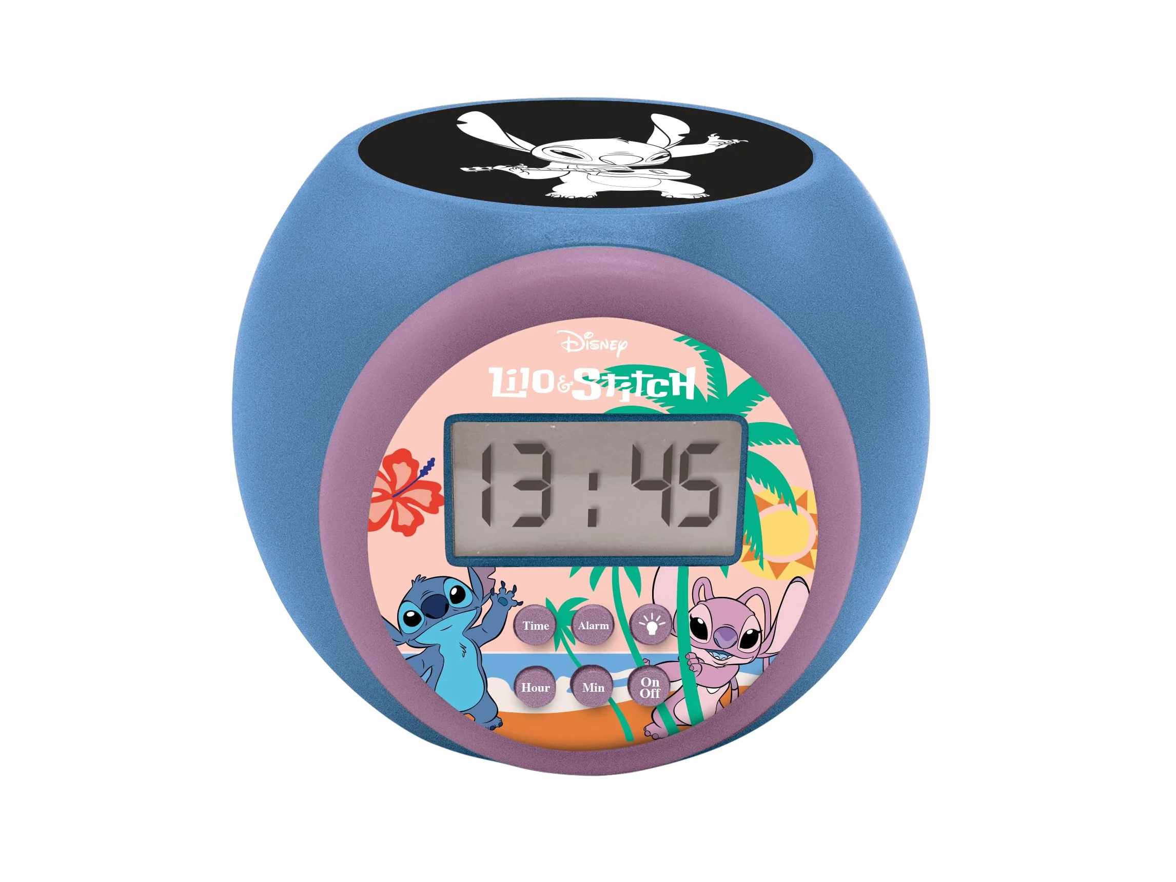 Lexibook Disney Stitch Réveil-projecteur avec Alarme Snooze Veilleuse Minuterie Écran LCD Piles Bleu RL977D