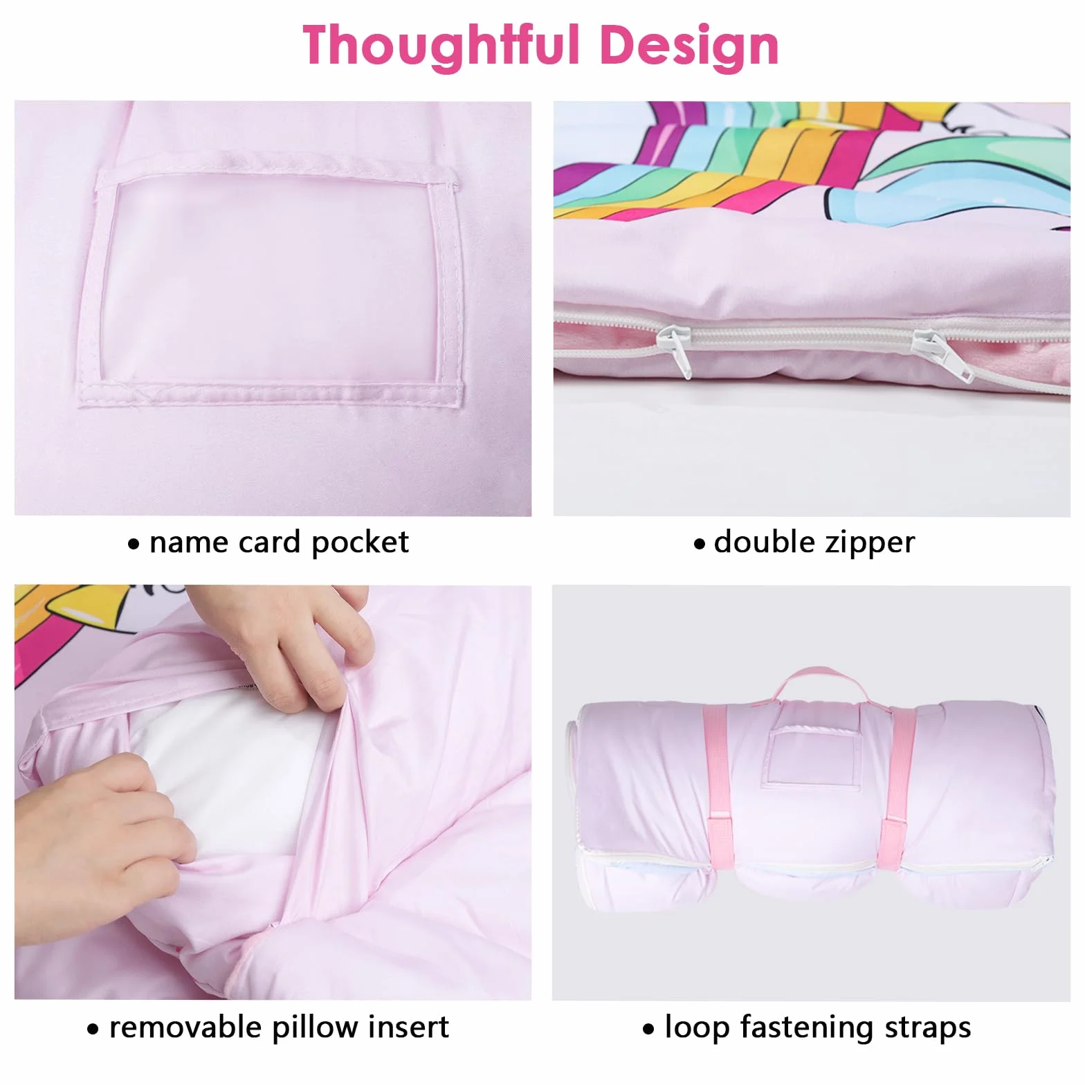 Sac de Couchage Chaud pour Enfants avec Oreiller Amovible, Double Fermeture Eclair pour Camping Ecole Garderie