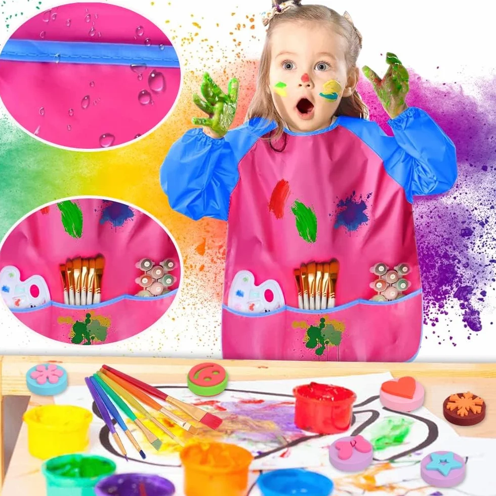 Peinture Enfant Lavable 30ml Peintures Doigt avec Pinceau Tablier Non Toxique Bébés Ensembles Peinture Jouets Dessin