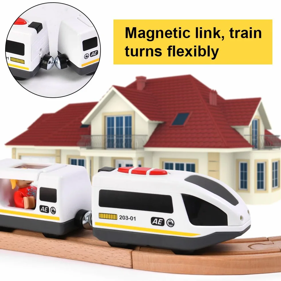 HOTUT Train de Locomotives à Piles, Train Électrique Enfant avec Connexion Magnétique, Haute Vitesse avec Phares et Son, Compatible Thomas Brio Chuggington