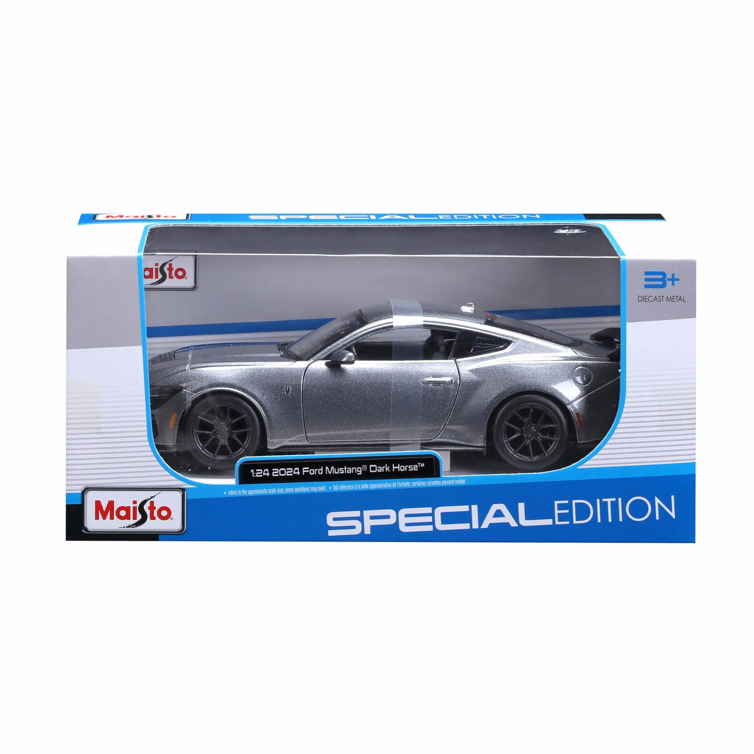 Maisto Ford Mustang Dark Horse 2024 1:24 Diecast Voiture Gris métallisé Portes Capot ouvrants Licence Officielle Ford