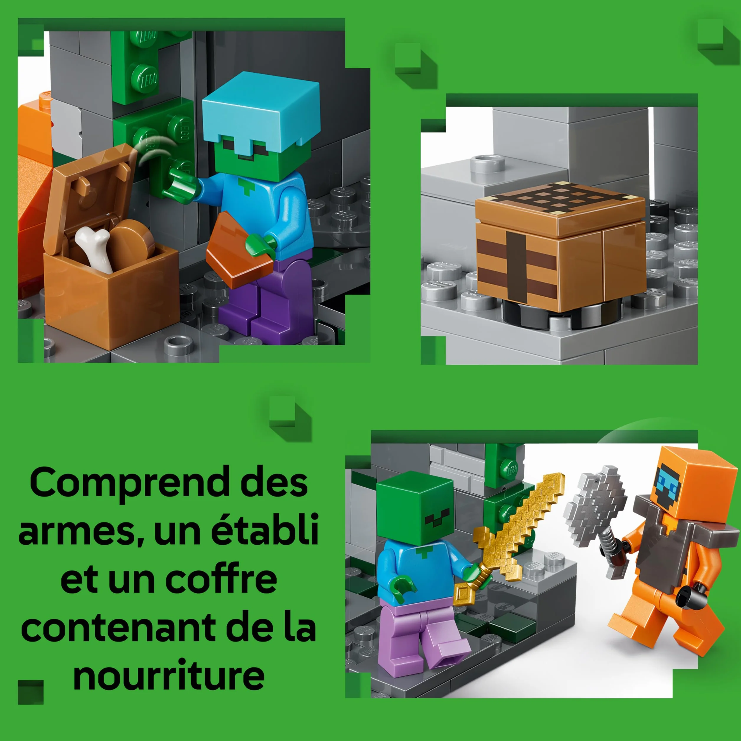 LEGO Minecraft Le Donjon de Zombies 21587 Jeu Interactif avec Minifigurine de Vagabond 3 Figurines de Zombies Slime Établi Cadeau Gaming 8 Ans