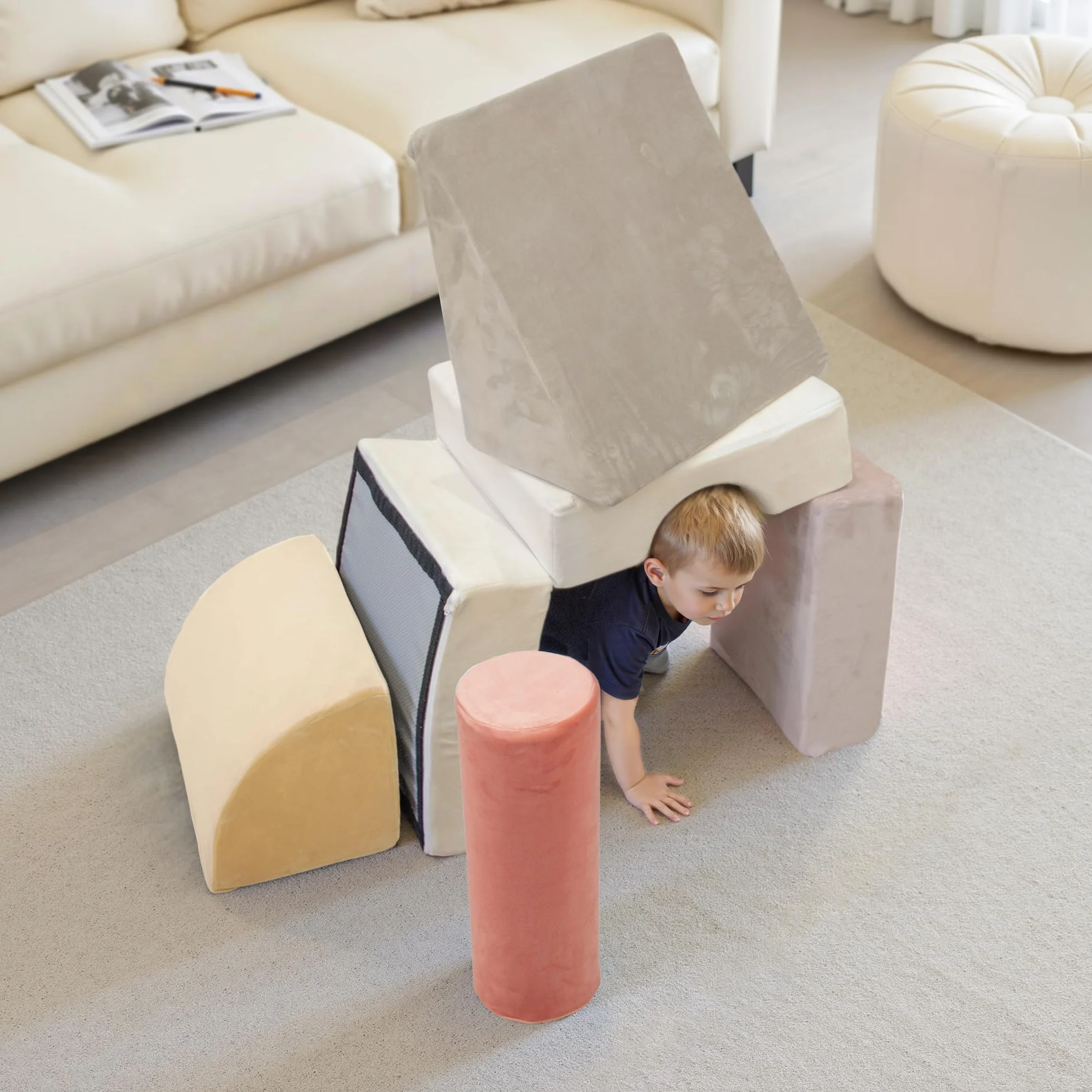 BanaSuper Parcours Motricité Bébé Pliable, 5 Modules en Mousse Douce, Tapis de Jeu & Blocs d'Escalade, Rose