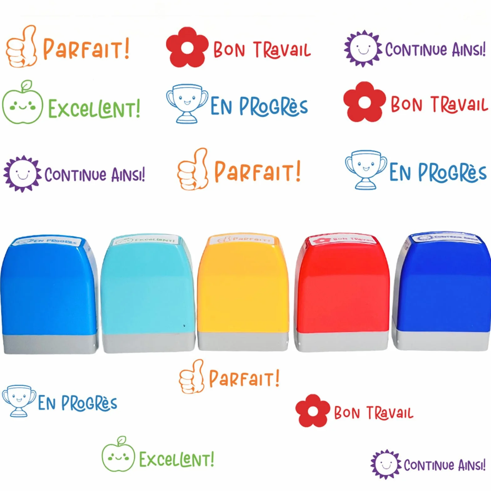 Lot De 5 Tampons Auto-Encreurs pour Professeurs De Français, Tampons De Motivation pour Élèves