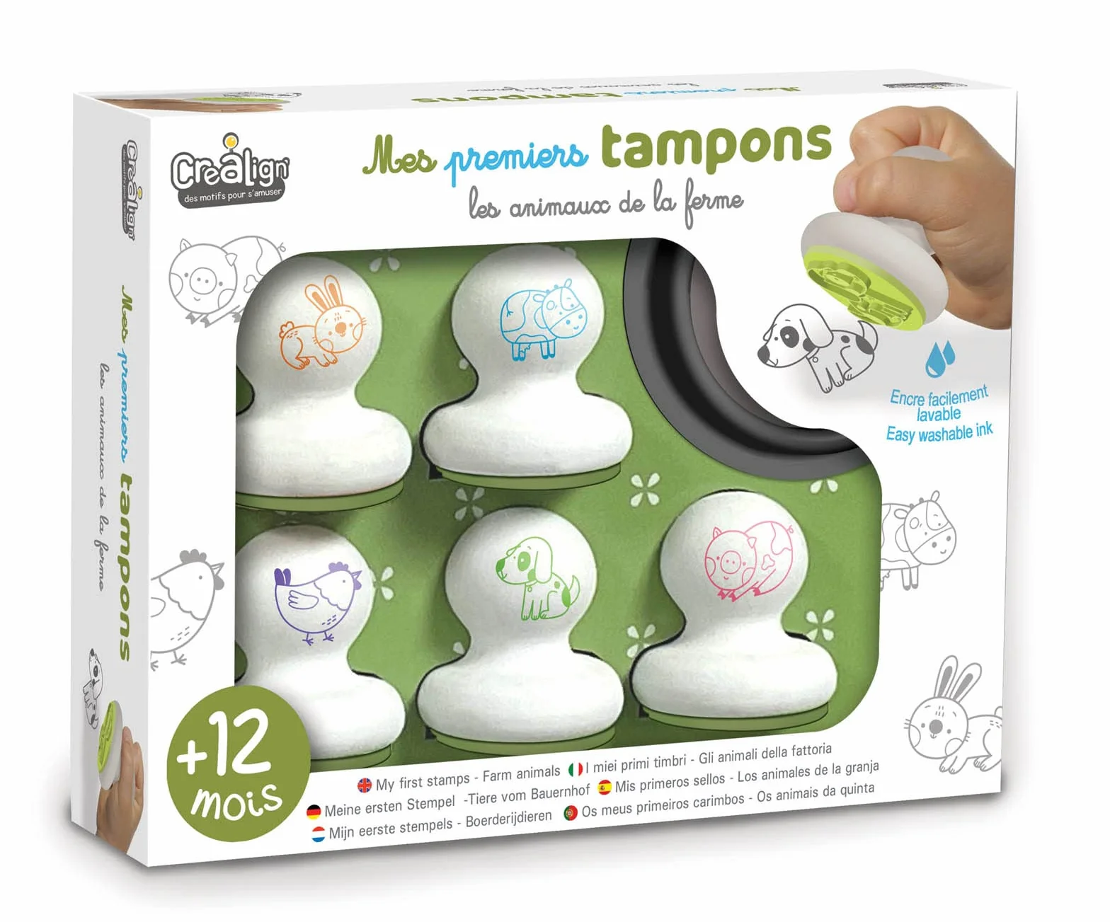 Créa Lign' Mes 1ers Tampons Animaux Ferme 12 Mois+ Encre Lavable
