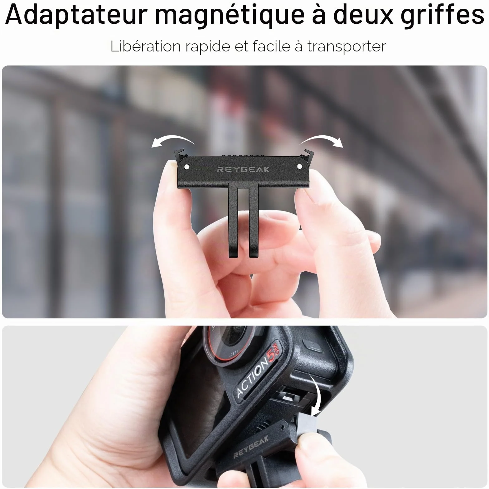 REYGEAK Lot de 2 Supports Magnétiques pour DJI Action 5 Pro/4/3 avec Adaptateur