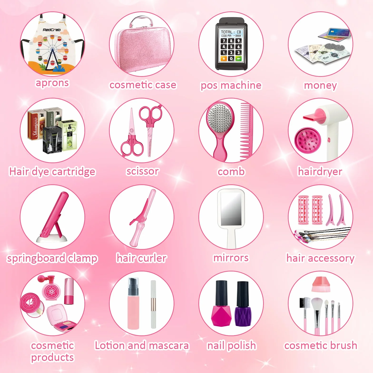 RedCrab Coiffeur et Trousse de Beauté pour Fille, 55 Pièces Jouets de Salon de Beauté avec Miroir, Seche-Cheveux, Lisseur Cheveux, Jeux de Rôle Enfants 3+