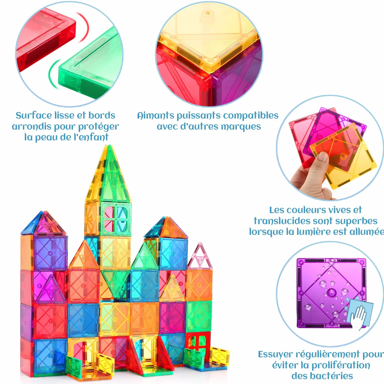 Blocs Construction Magnétiques Enfants Jouet 70 Pièces 3D Cadeau pour 3-8 Ans