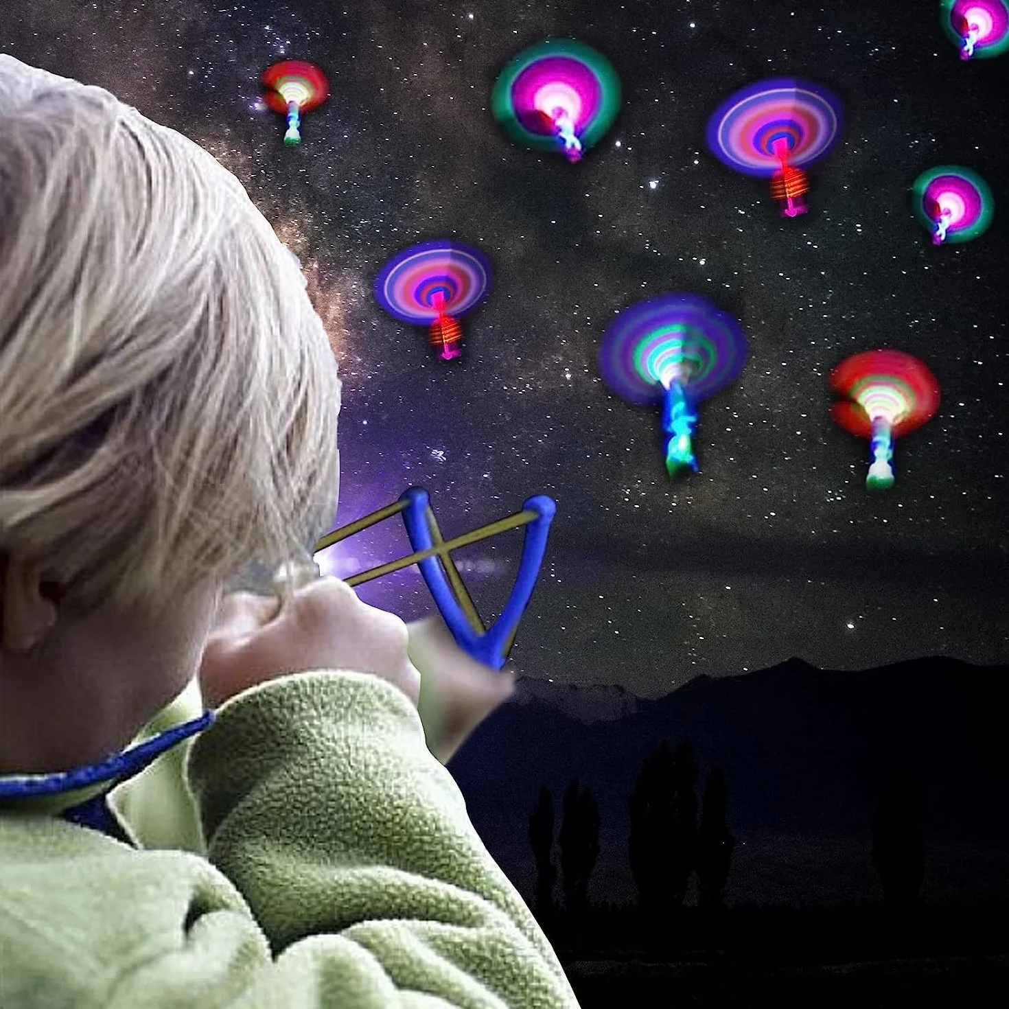 Pipihome 16 PCS Hélicoptères Jouets Volants Lumineux LED Catapulte