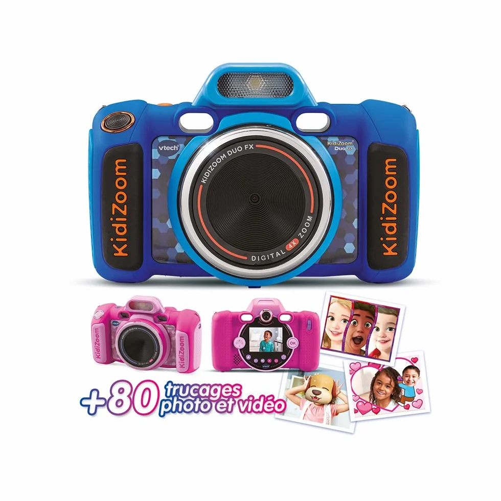 VTech KidiZoom Duo FX Bleu Appareil Photo Numérique Enfant Écran Couleur Studio BD Filtres Effets Cadeau 4-12 Ans