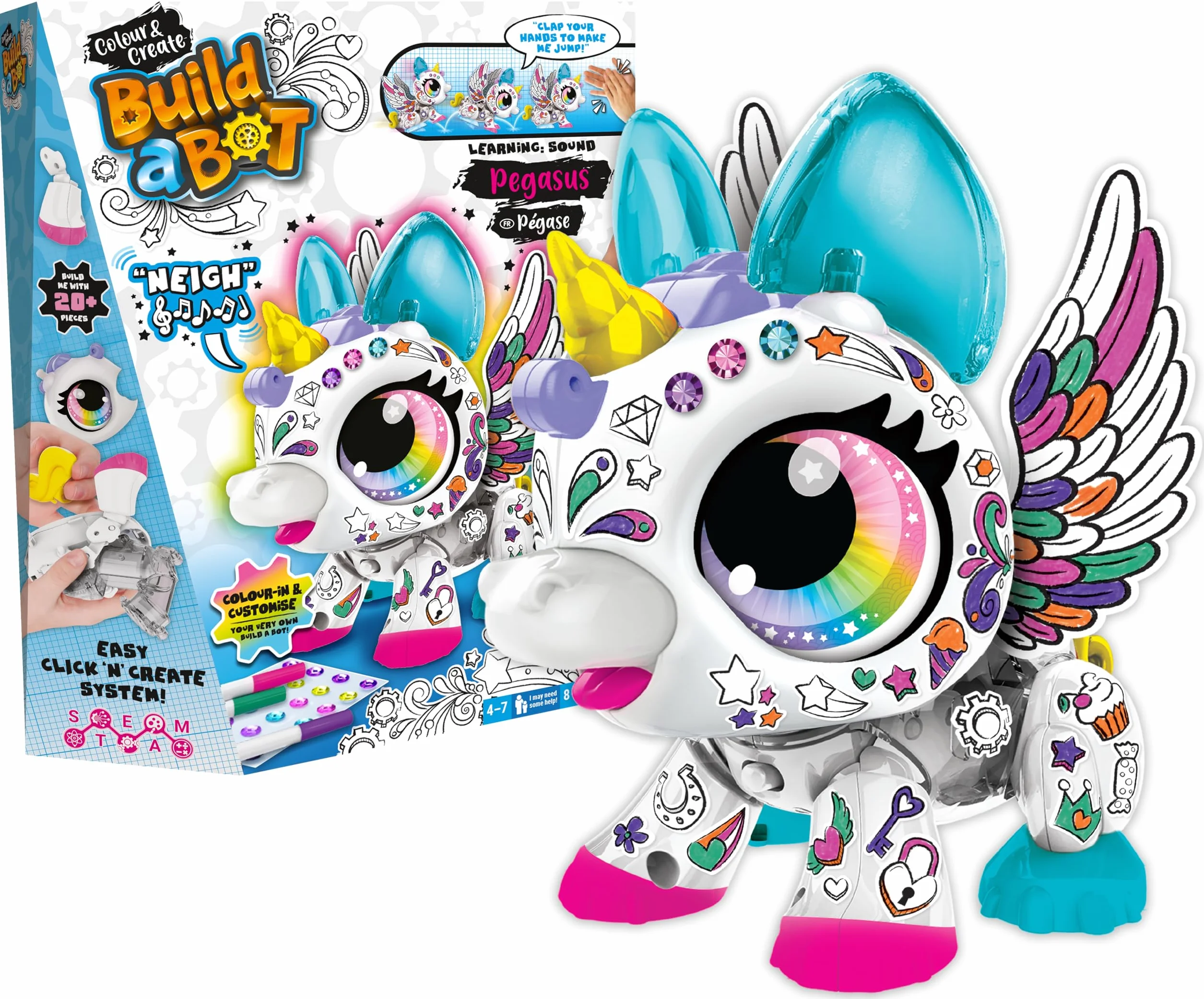 BUILD A BOT PEGASUS Robot Animal Intéractif à Construire 20 Pièces Licorne