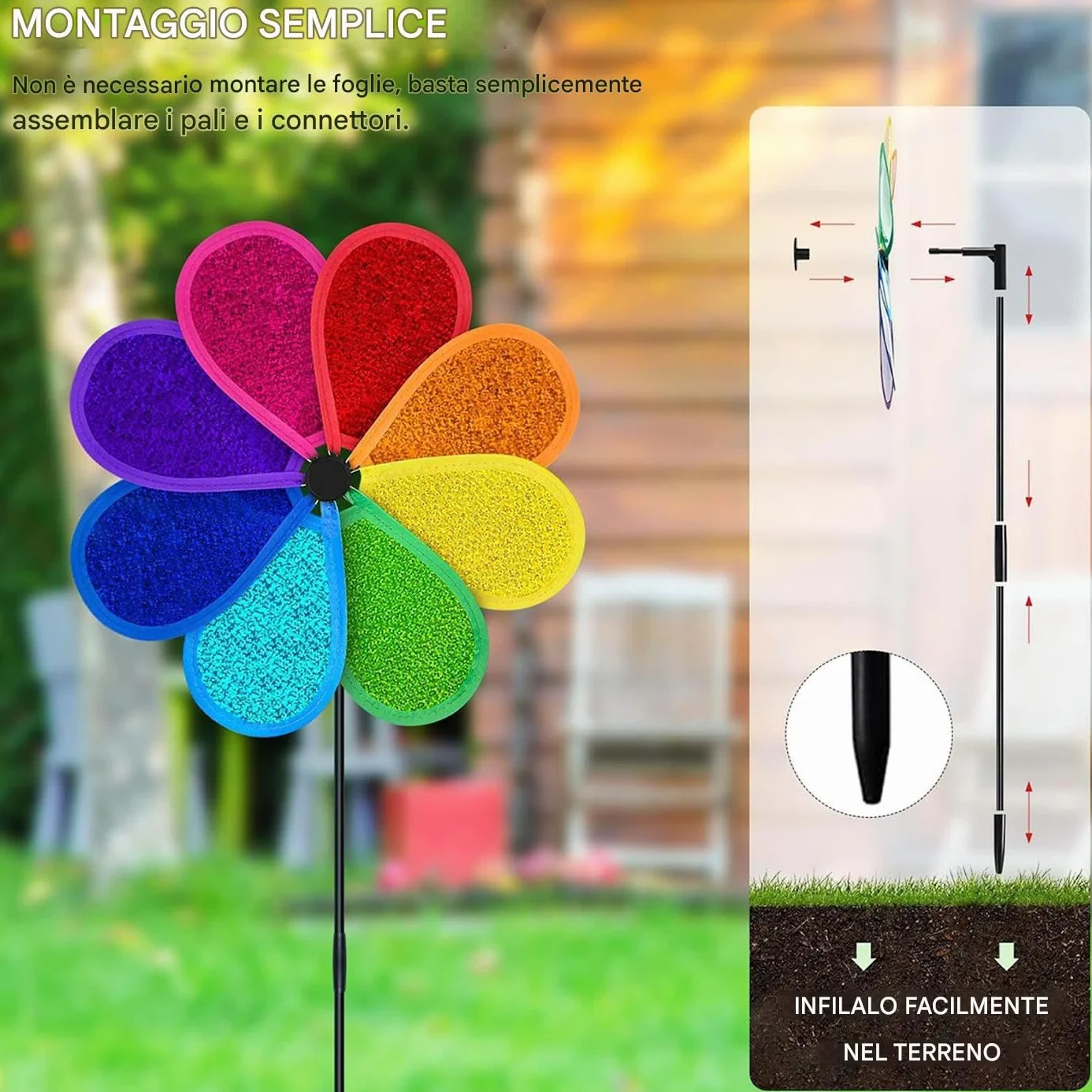 Tourniquets de jardin anti-oiseaux 4 pièces réfléchissant ornement moulin multicolore